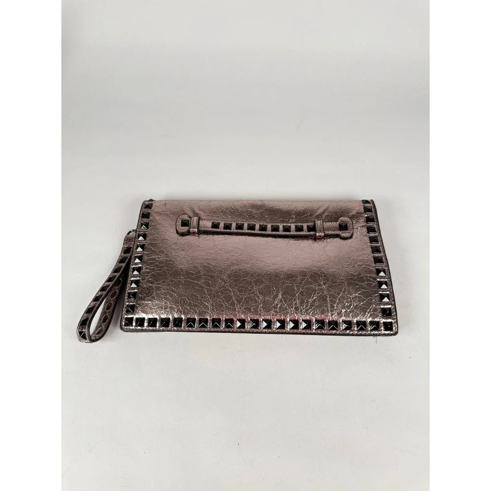 INZI Metallic Bronze Rockstud Wristlet Clutch‎ Bag with Black Pyramid Studs